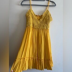 Blush Yellow Crochet Mini Dress